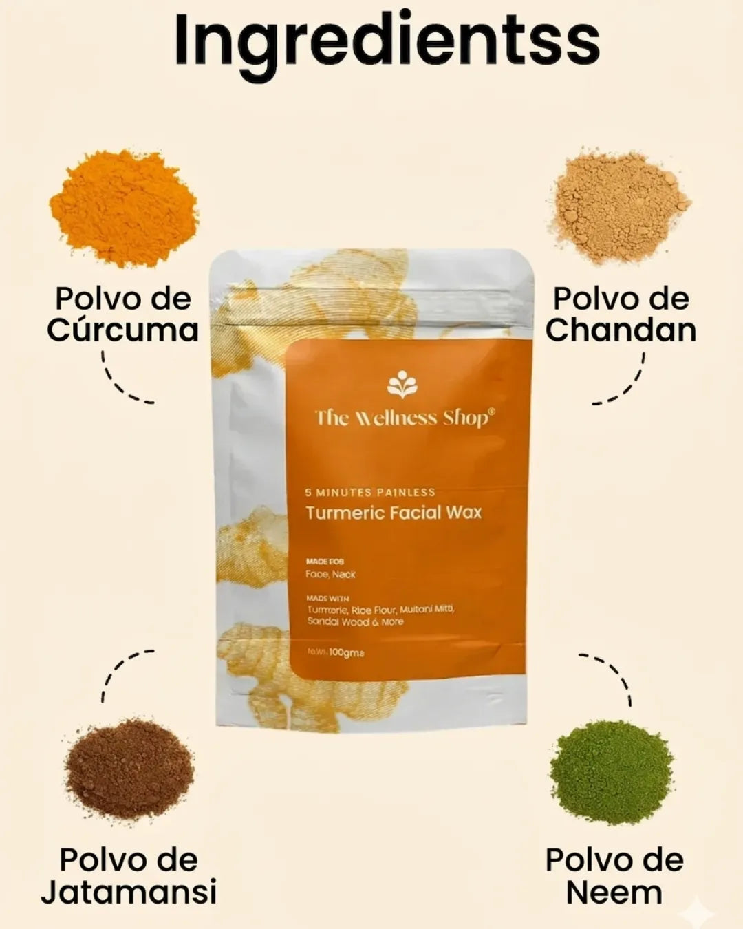 Cera facial de cúrcuma - Cera en polvo indolora de 5 minutos 2x1 HOY