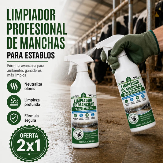 Spray quitamanchas para establos: fórmula profesional que elimina la suciedad y la acumulación de residuos.