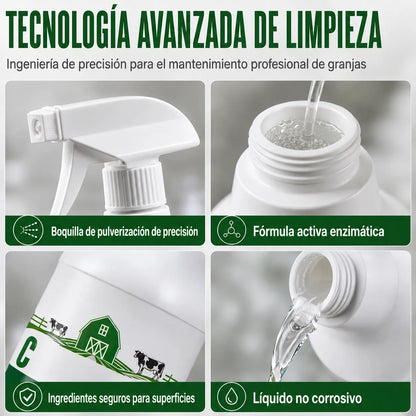 Spray quitamanchas para establos: fórmula profesional que elimina la suciedad y la acumulación de residuos.