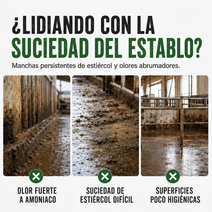 Spray quitamanchas para establos: fórmula profesional que elimina la suciedad y la acumulación de residuos.