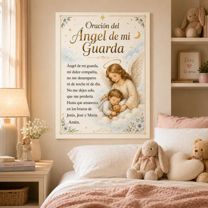 Oración del Ángel de mi Guarda™ – Cuadro de Fe, Amor y Protección