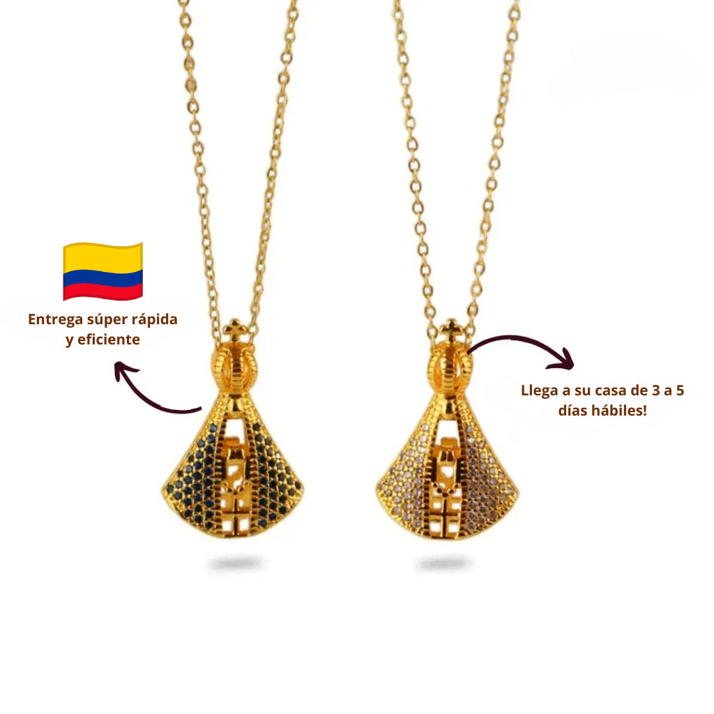 COMPRA 1 y lleva 2 Collar de Doble Cara de Nuestra Señora de Aparecida- Circonita Premium y Oro 14K