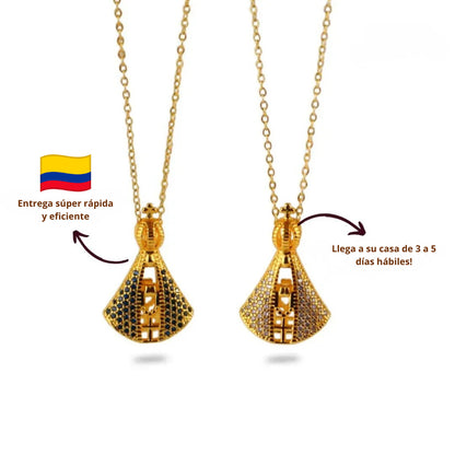 COMPRA 1 y lleva 2 Collar de Doble Cara de Nuestra Señora de Aparecida- Circonita Premium y Oro 14K
