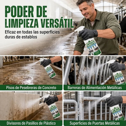 Spray quitamanchas para establos: fórmula profesional que elimina la suciedad y la acumulación de residuos.