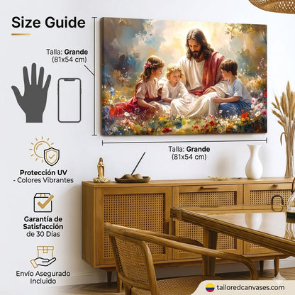Jesús con niños - Arte mural de fe II