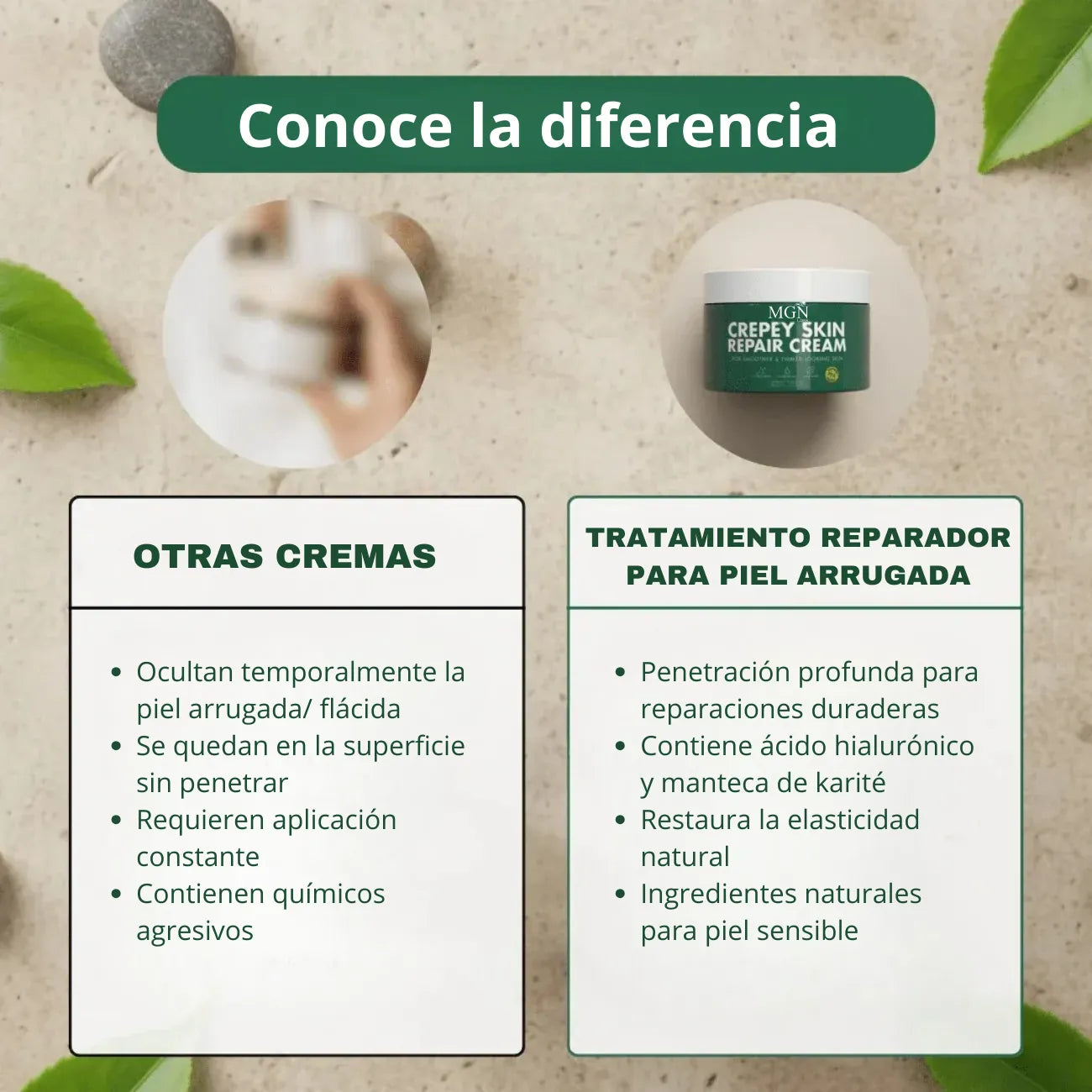 Crema reparadora para piel crepey