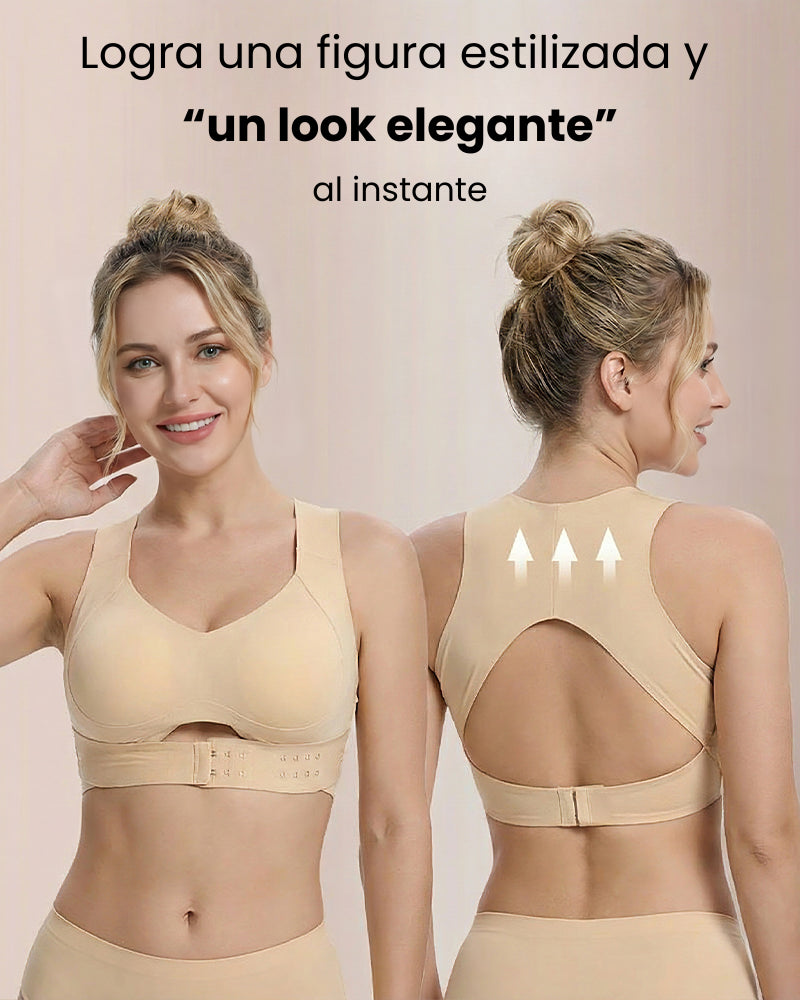 Sujetador corrector sin aros con espalda cruzada y cierre frontal