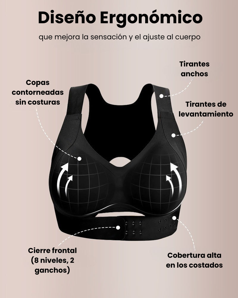 Sujetador corrector sin aros con espalda cruzada y cierre frontal