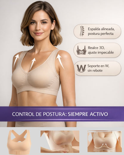 Sujetador corrector sin aros con espalda cruzada y cierre frontal