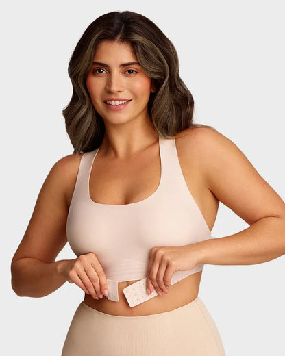 Sujetador corrector sin aros con espalda cruzada y cierre frontal
