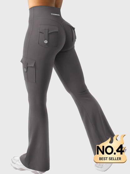 Leggings acampanados de realce Bruna, stretch de cintura alta con bolsillos