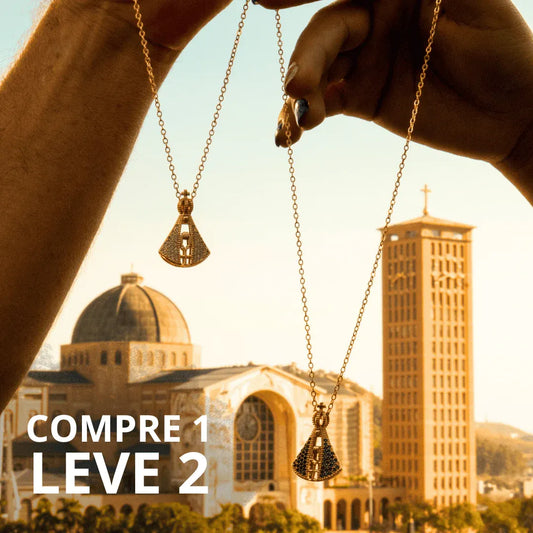 COMPRA 1 y lleva 2 Collar de Doble Cara de Nuestra Señora de Aparecida- Circonita Premium y Oro 14K