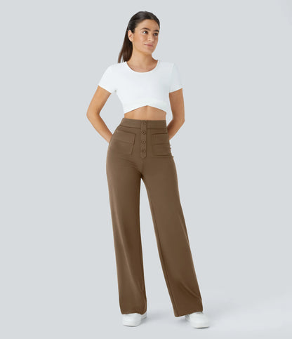 Pantalones de realce Bionda strech de cintura alta con bolsillos y pierna recta