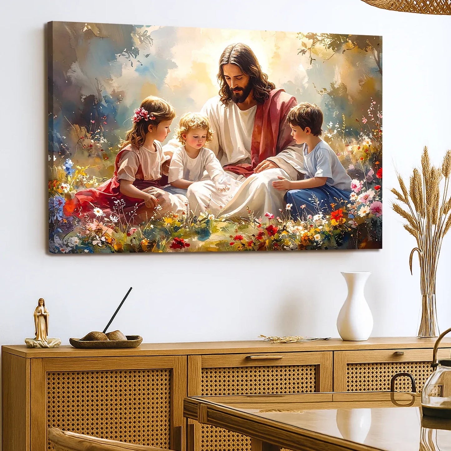 Jesús con niños - Arte mural de fe II