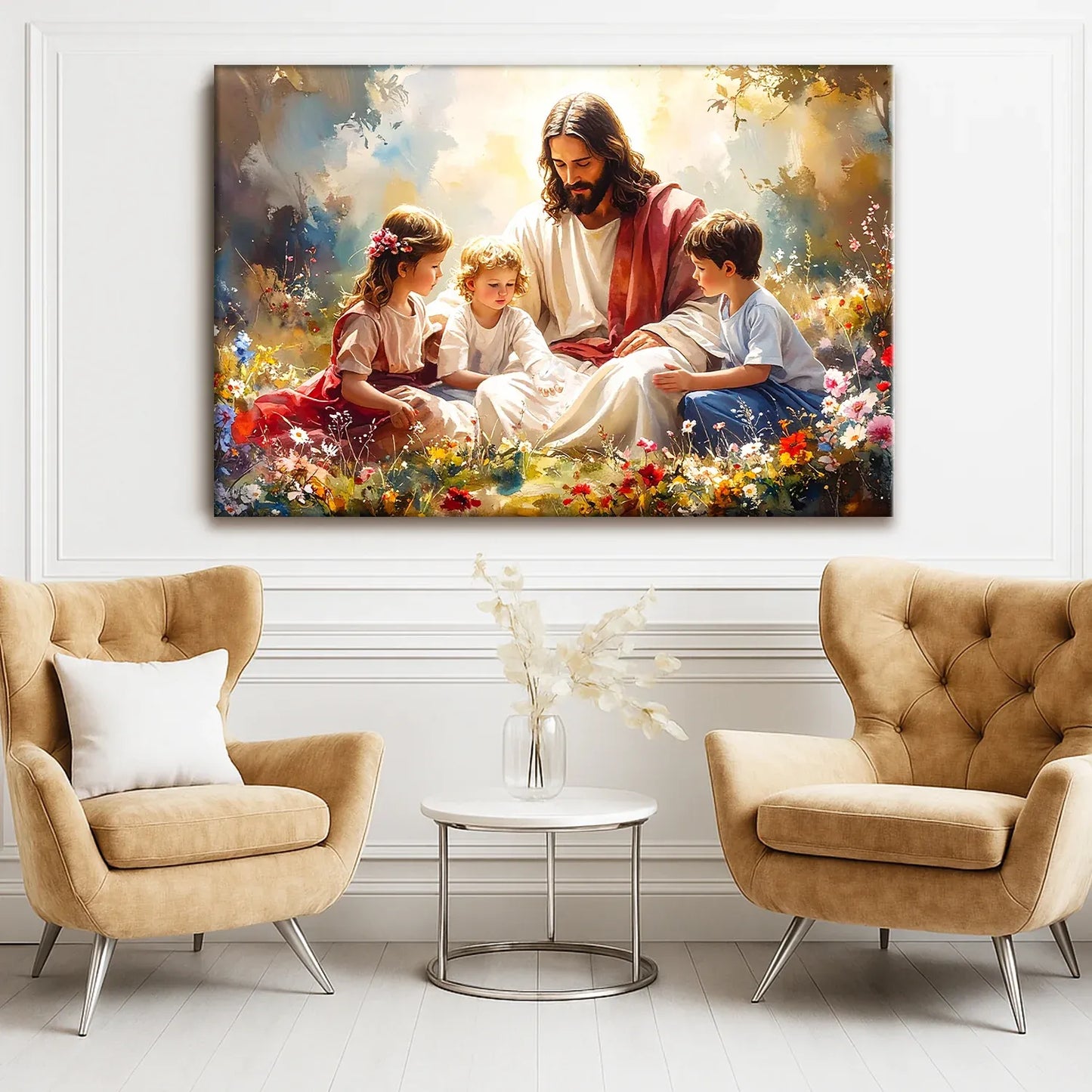 Jesús con niños - Arte mural de fe II