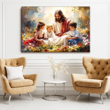 Jesús con niños - Arte mural de fe II