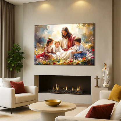 Jesús con niños - Arte mural de fe II