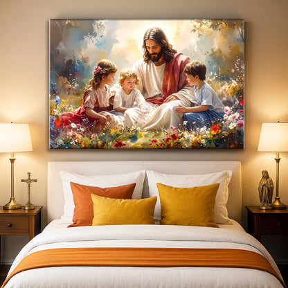 Jesús con niños - Arte mural de fe II