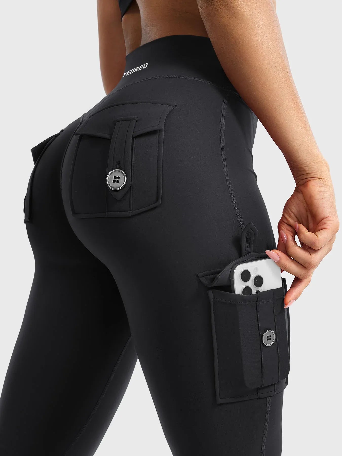Leggings acampanados de realce Bruna, stretch de cintura alta con bolsillos