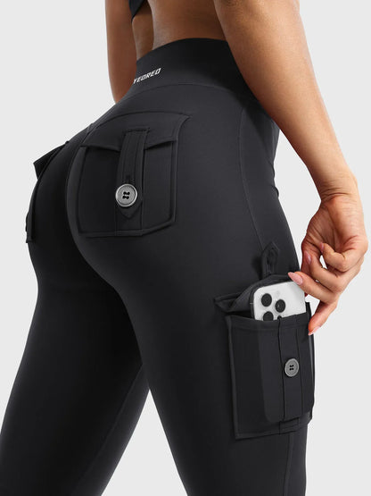 Leggings acampanados de realce Bruna, stretch de cintura alta con bolsillos
