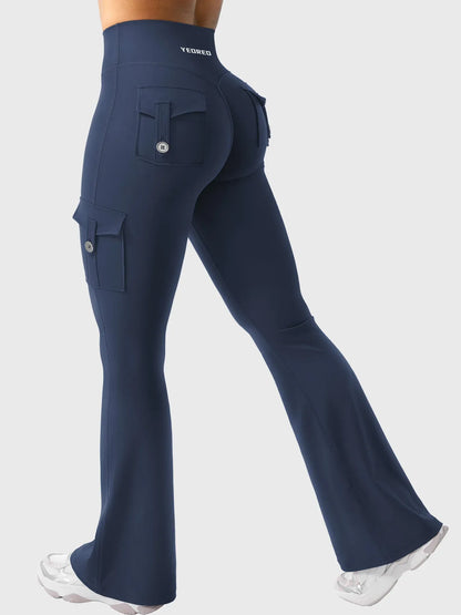 Leggings acampanados de realce Bruna, stretch de cintura alta con bolsillos