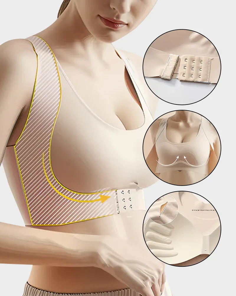 Sujetador corrector sin aros con espalda cruzada y cierre frontal